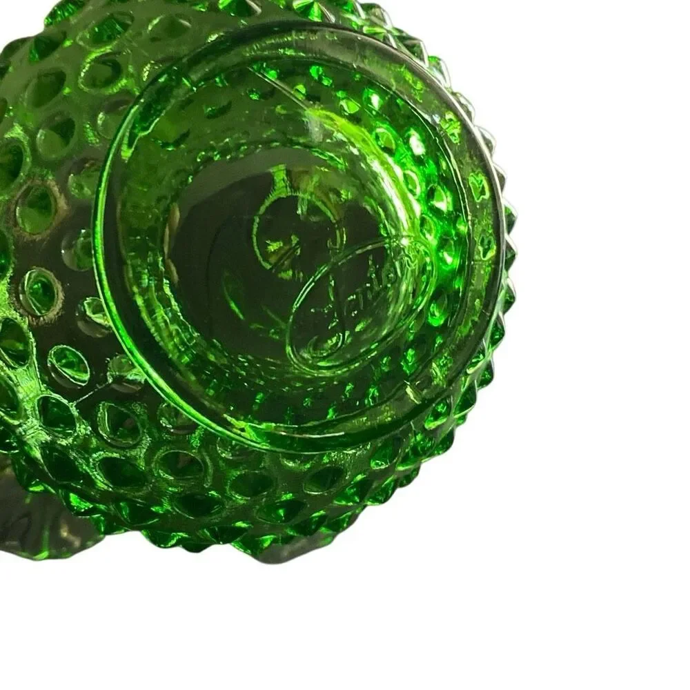 VTG Fenton Glass Vase Spring Time Green Hobnail RoseBowl Ruffled Edge MCM MARKED